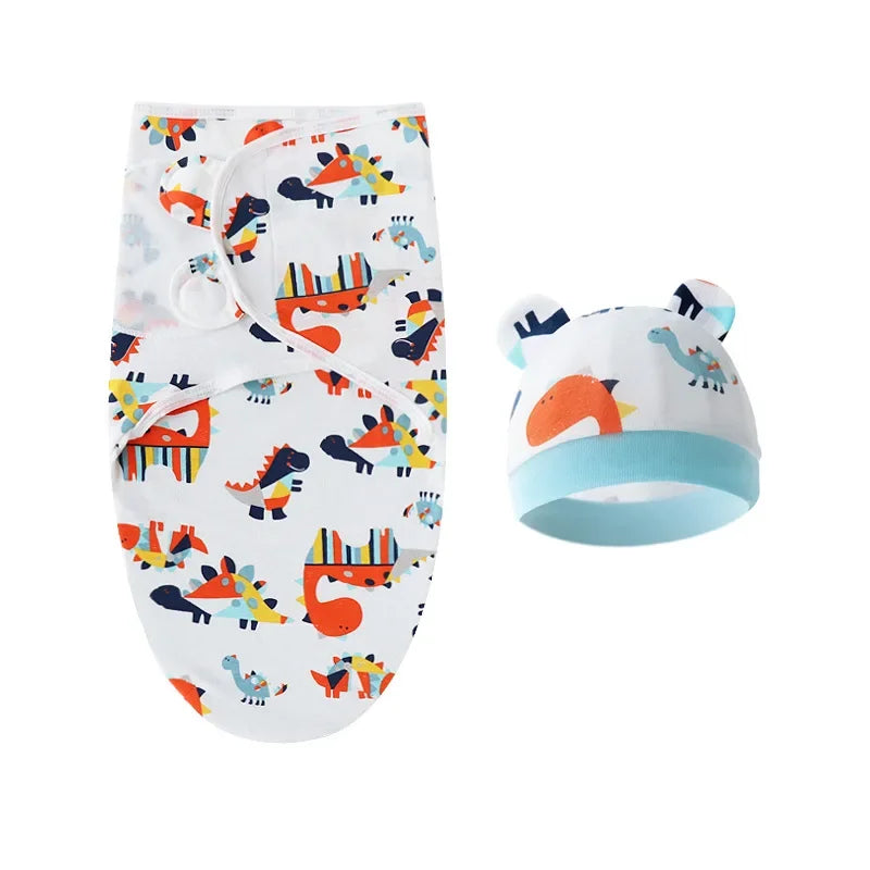 Cartoon Cotton Newborn Swaddle & Hat Set
