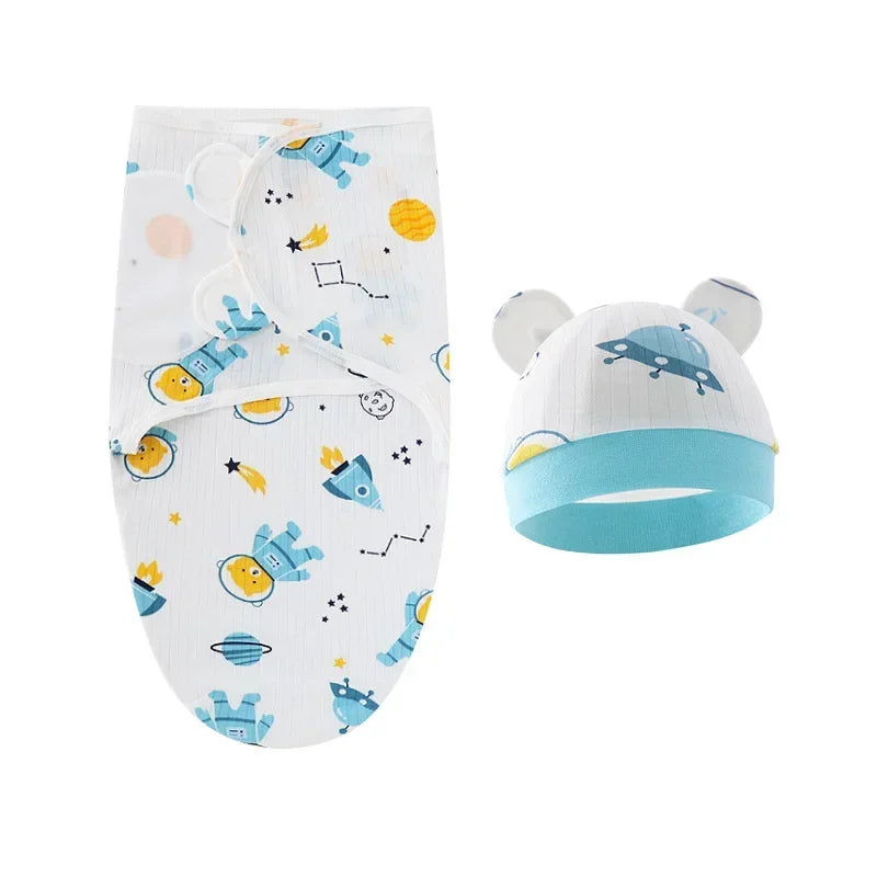 Cartoon Cotton Newborn Swaddle & Hat Set
