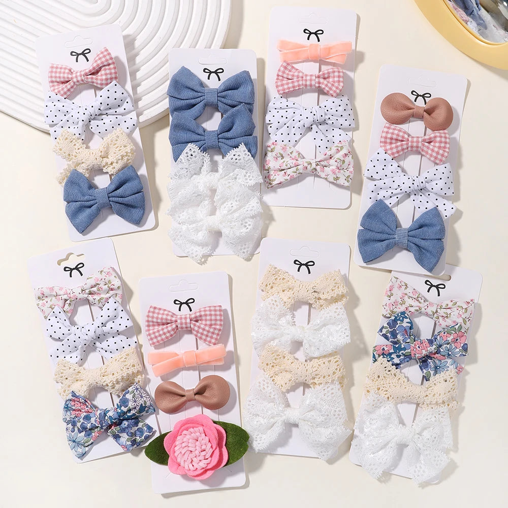4-Piece Baby Bow Hair Clip Set – Cotton Linen Floral Hairpins
