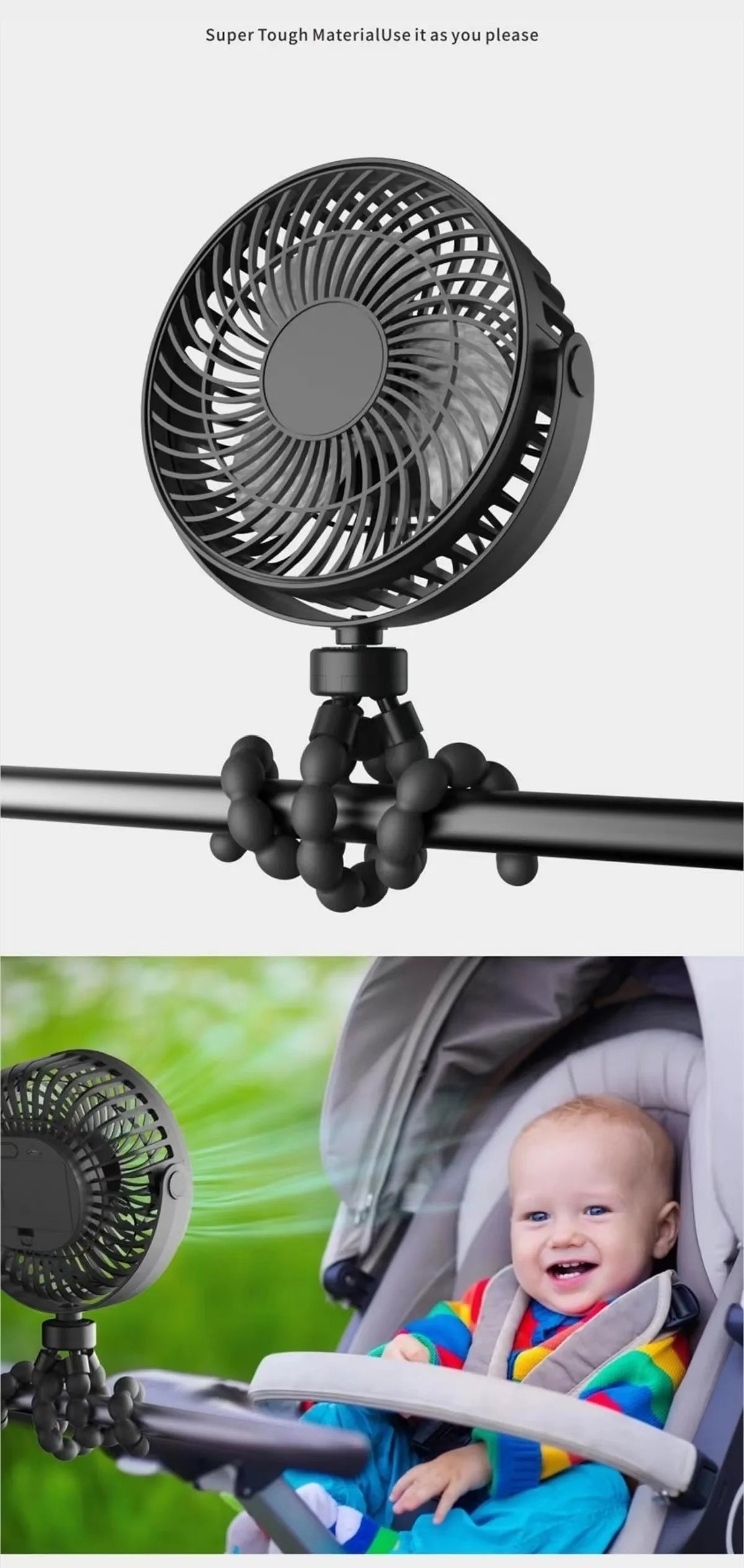 3-Speed Portable Stroller Fan with Light