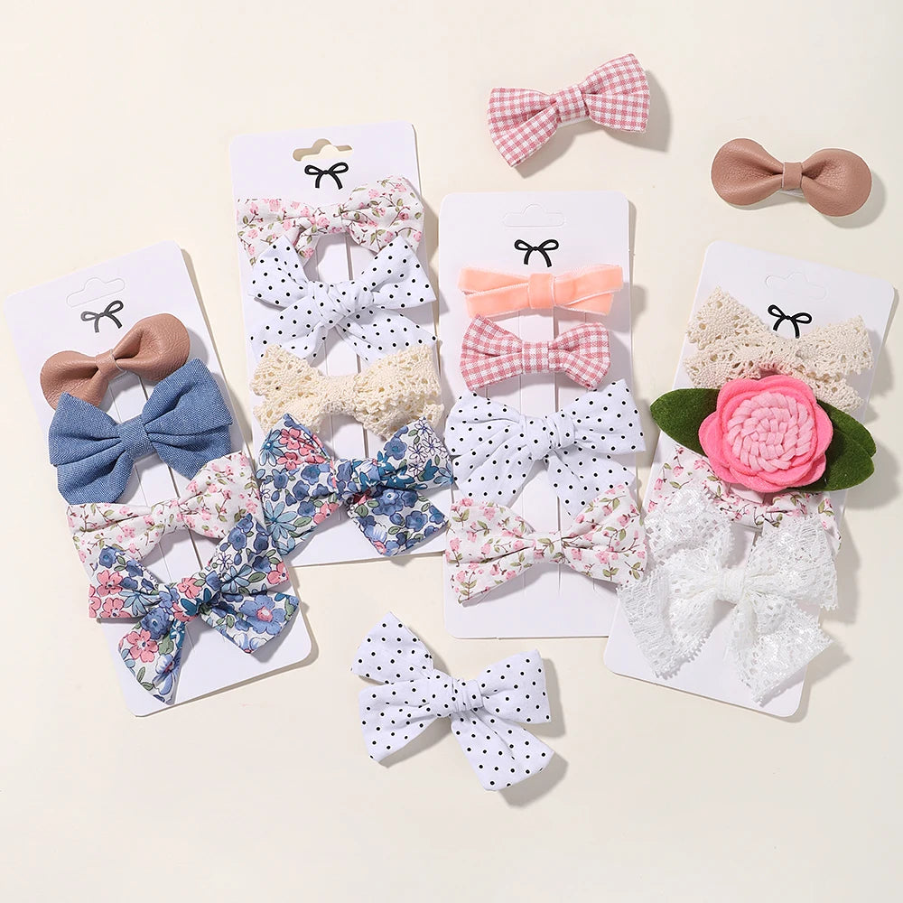 4-Piece Baby Bow Hair Clip Set – Cotton Linen Floral Hairpins