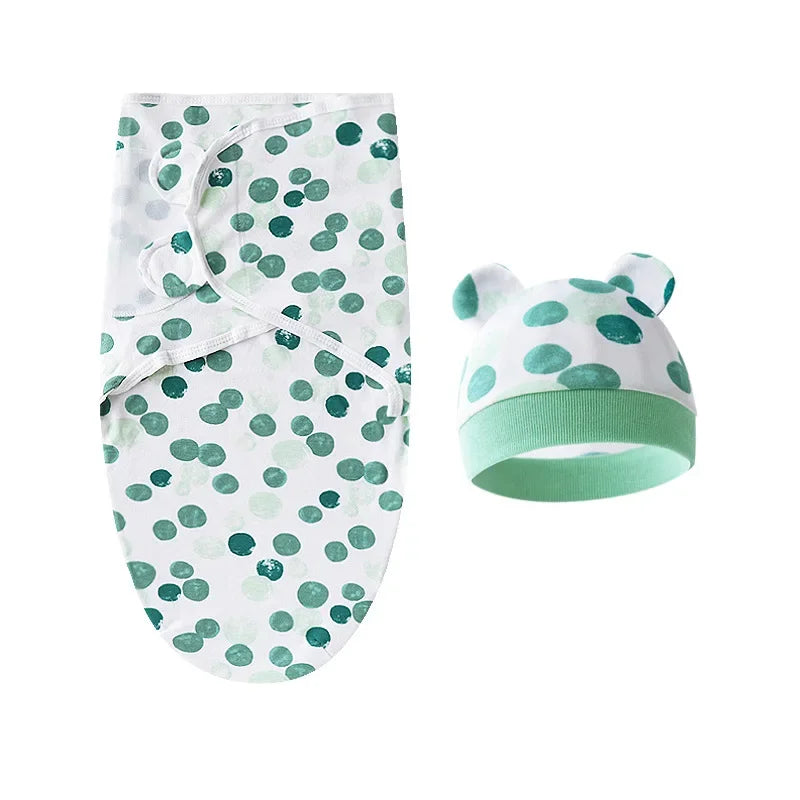 Cartoon Cotton Newborn Swaddle & Hat Set