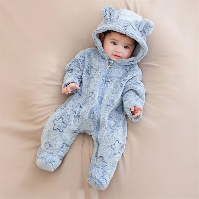 Cartoon Baby Flannel Romper – Soft, Warm Jumpsuit for Newborns