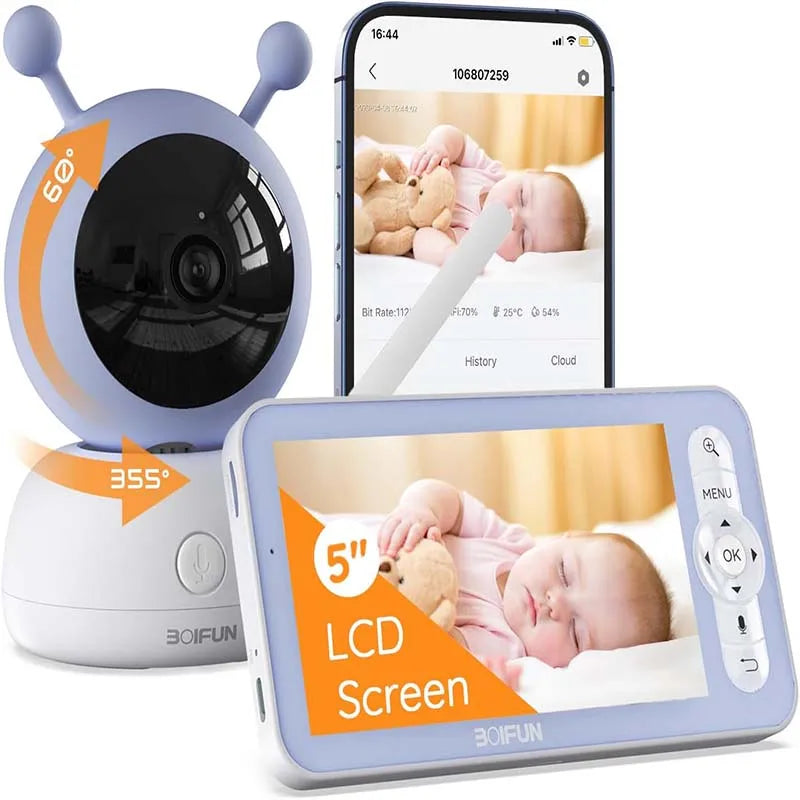 BOIFUN 2K Smart Baby Monitor – 5” Screen, WiFi, Auto Tracking, Night Vision
