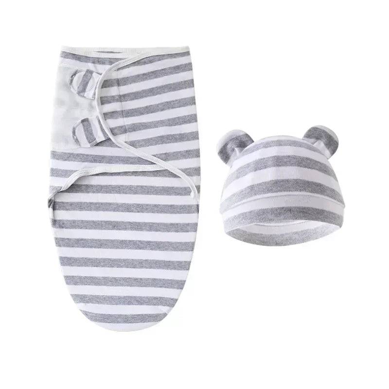 Cartoon Cotton Newborn Swaddle & Hat Set