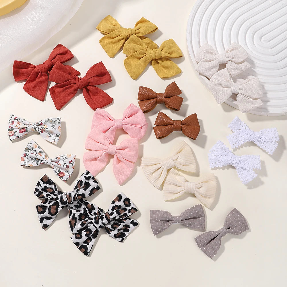 4-Piece Baby Bow Hair Clip Set – Cotton Linen Floral Hairpins