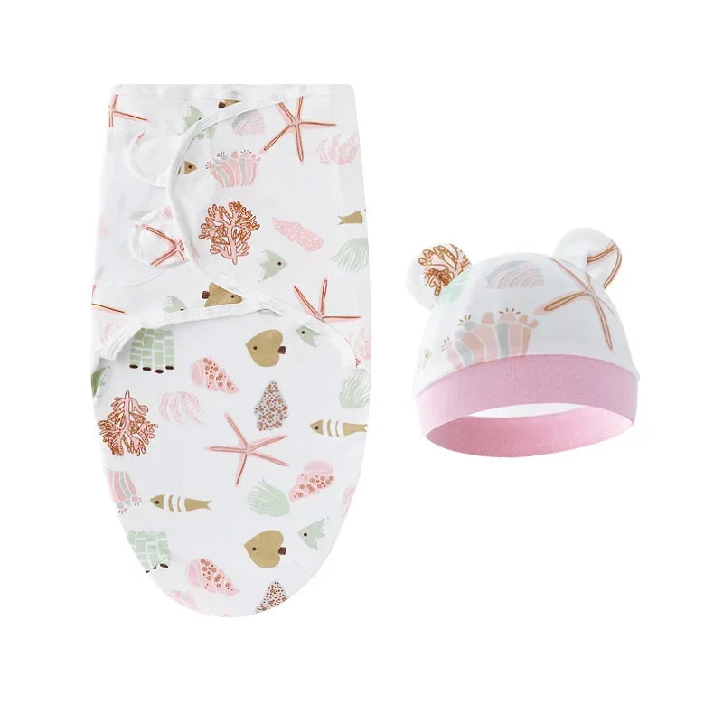 Cartoon Cotton Newborn Swaddle & Hat Set