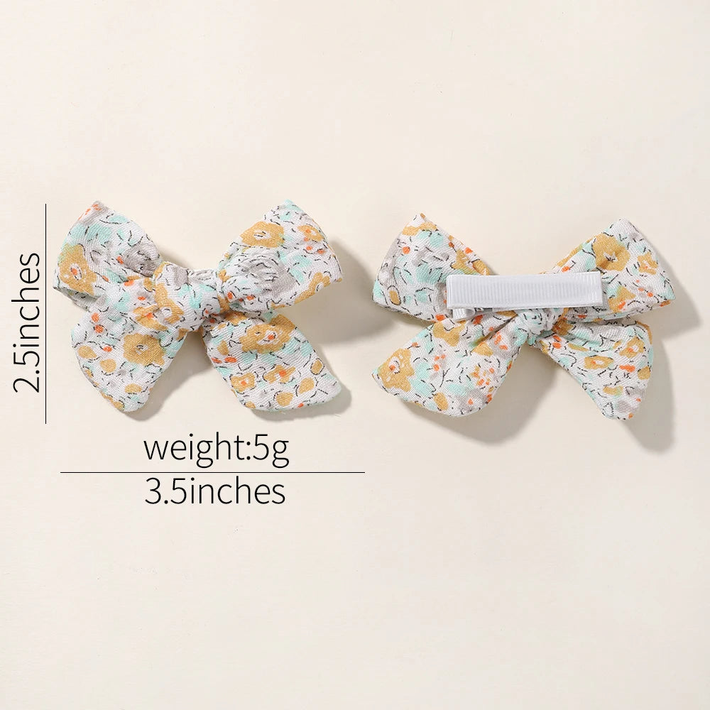 4-Piece Baby Bow Hair Clip Set – Cotton Linen Floral Hairpins