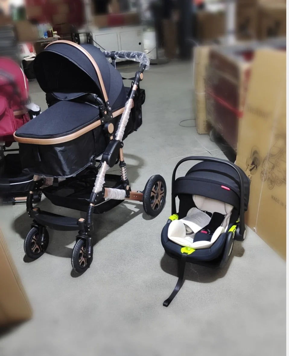 3-in-1 Baby Travel System with ISOFIX Base – Foldable Reversible Newborn Stroller