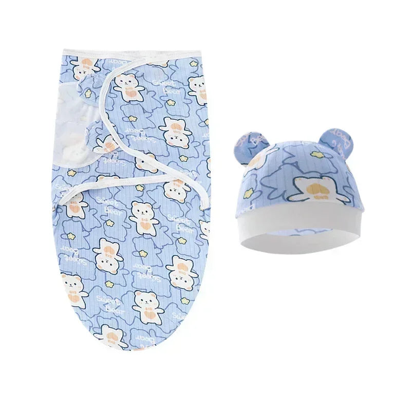 Cartoon Cotton Newborn Swaddle & Hat Set