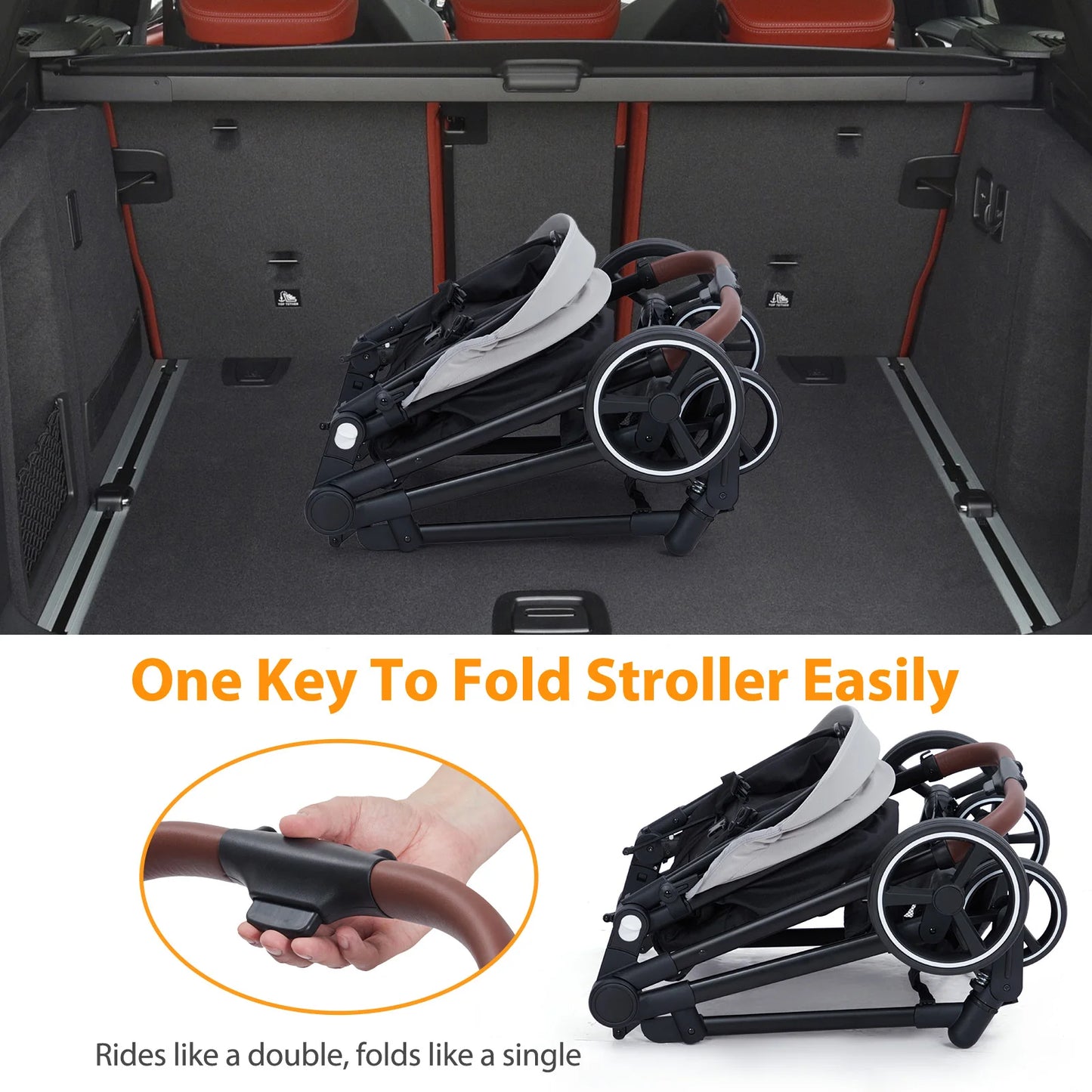 Double Tandem Baby Stroller for Infant & Toddler – Foldable Reversible Pram