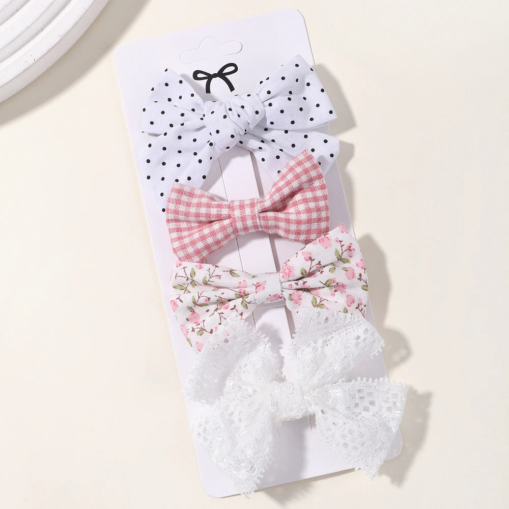 4-Piece Baby Bow Hair Clip Set – Cotton Linen Floral Hairpins