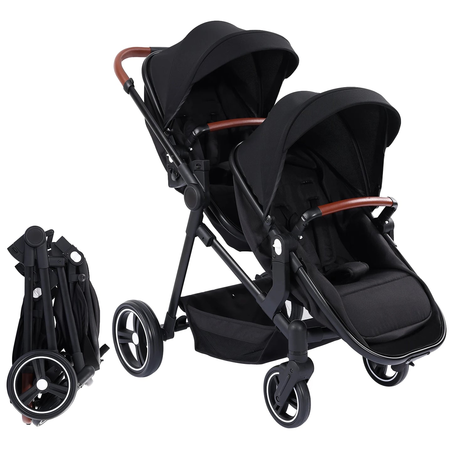 Double Tandem Baby Stroller for Infant & Toddler – Foldable Reversible Pram