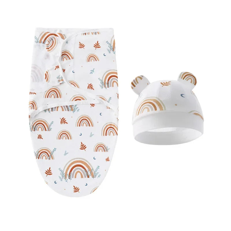 Cartoon Cotton Newborn Swaddle & Hat Set