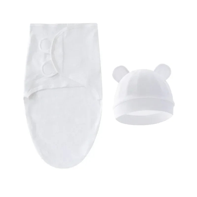 Cartoon Cotton Newborn Swaddle & Hat Set