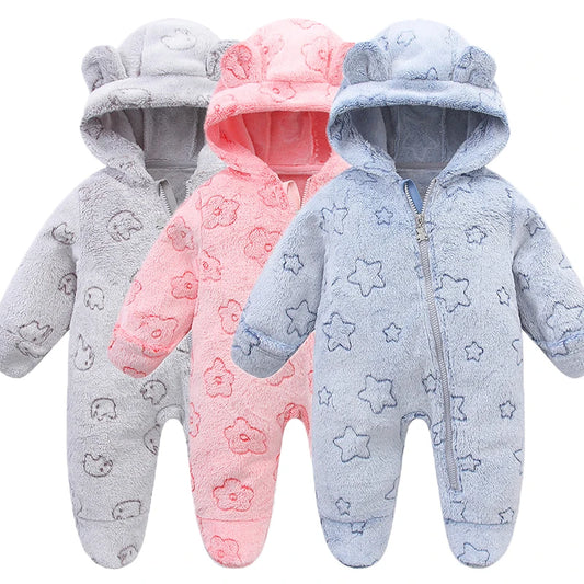 Cartoon Baby Flannel Romper – Soft, Warm Jumpsuit for Newborns