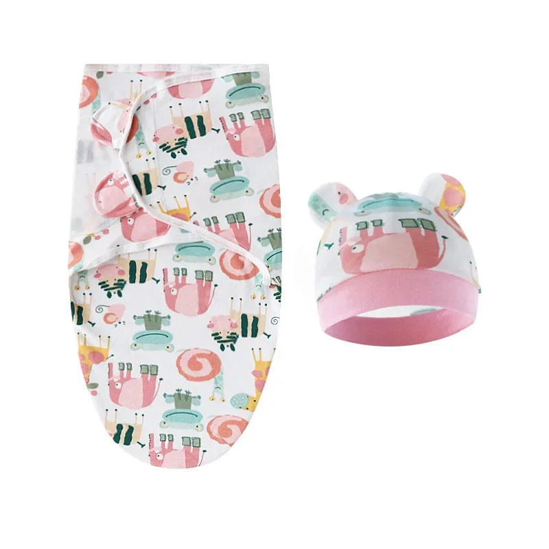 Cartoon Cotton Newborn Swaddle & Hat Set