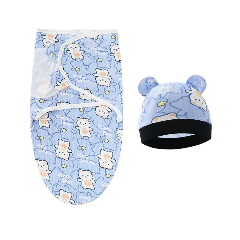 Cartoon Cotton Newborn Swaddle & Hat Set