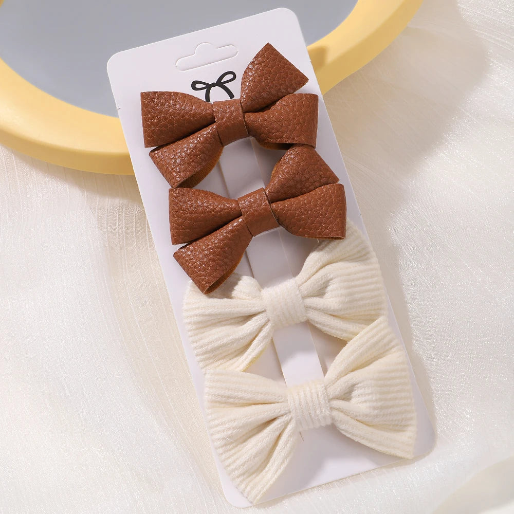 4-Piece Baby Bow Hair Clip Set – Cotton Linen Floral Hairpins
