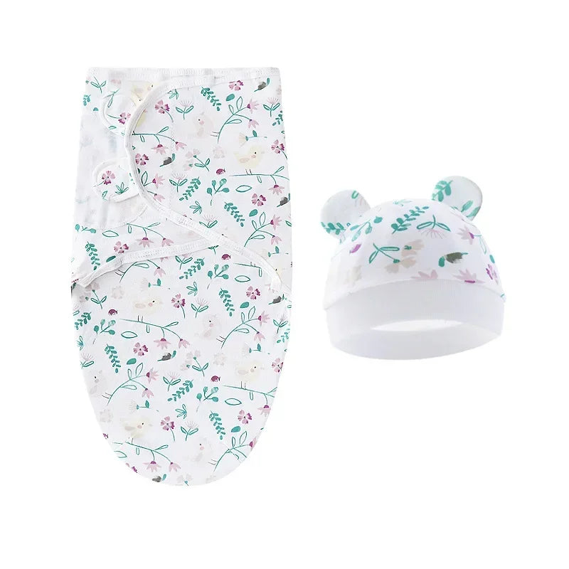 Cartoon Cotton Newborn Swaddle & Hat Set