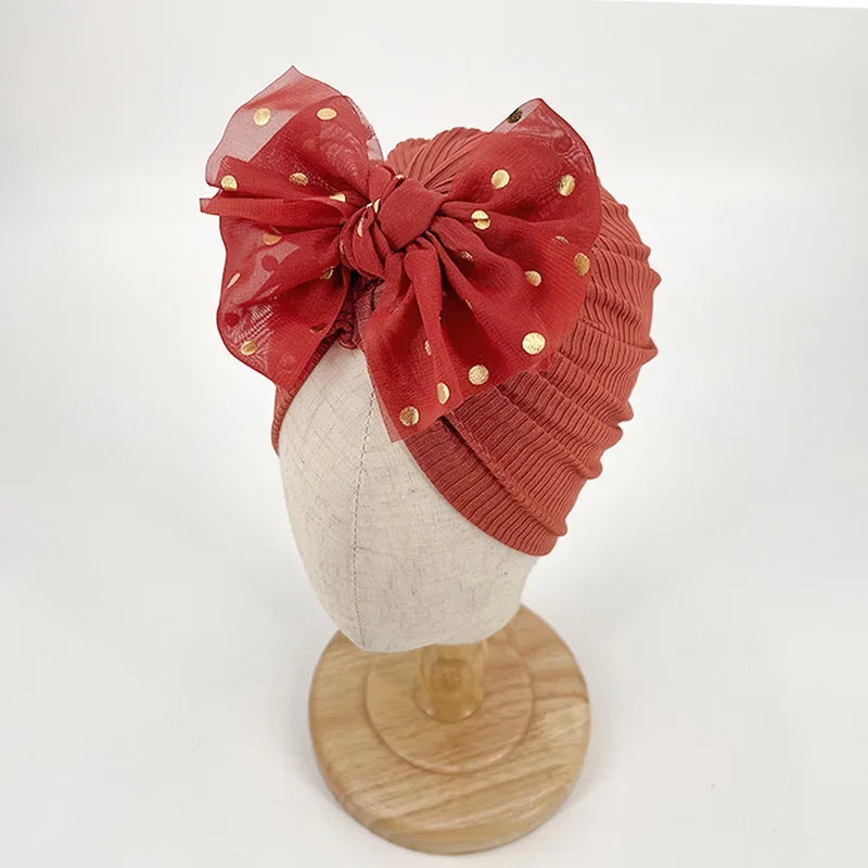 Shiny Sequin Baby Turban Hat – 3D Bow, Soft & Stretchy Fit