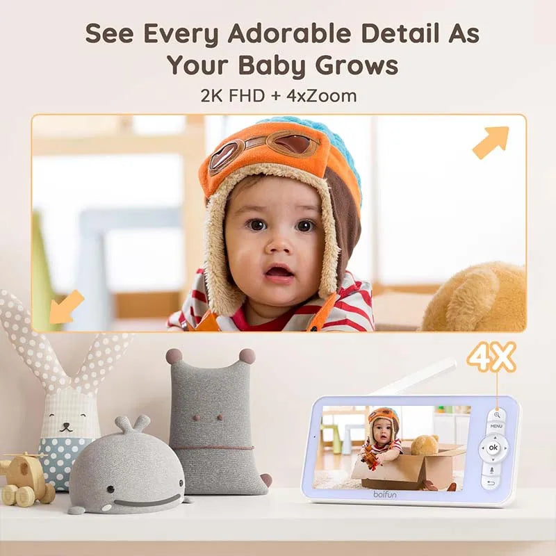 BOIFUN 2K Smart Baby Monitor – 5” Screen, WiFi, Auto Tracking, Night Vision