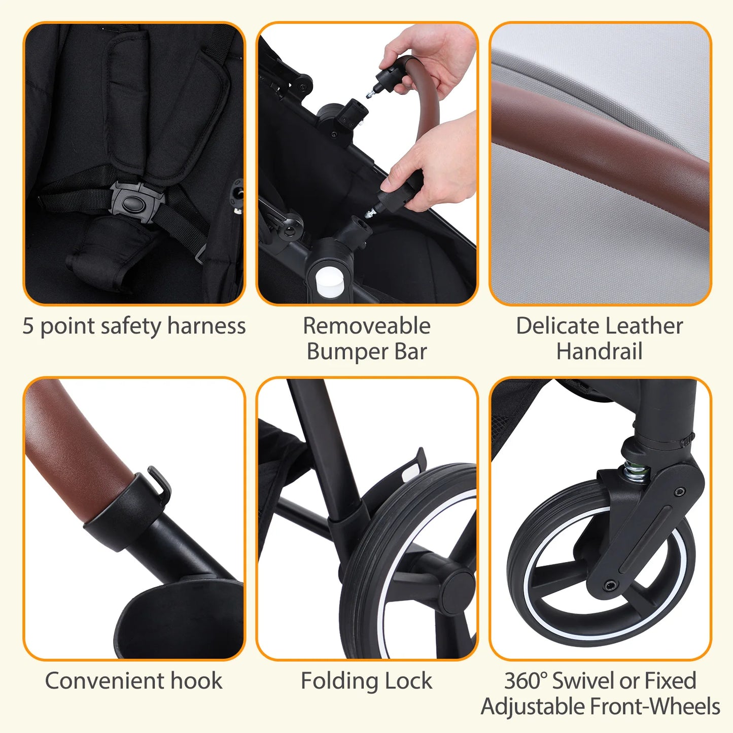 Double Tandem Baby Stroller for Infant & Toddler – Foldable Reversible Pram