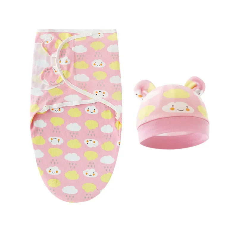 Cartoon Cotton Newborn Swaddle & Hat Set