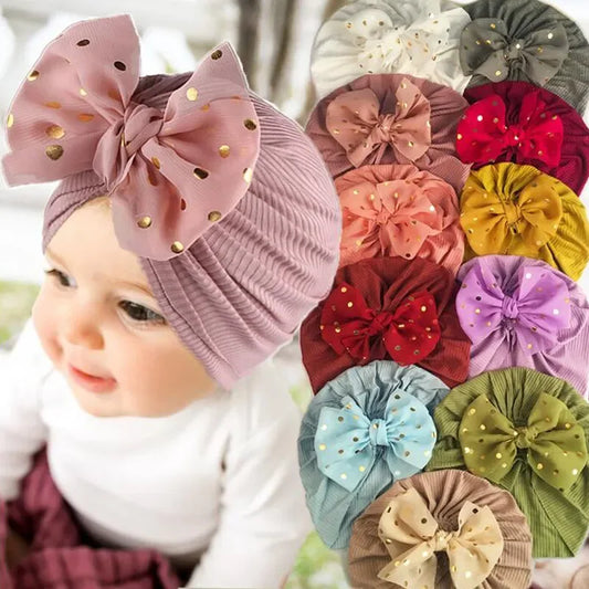 Shiny Sequin Baby Turban Hat – 3D Bow, Soft & Stretchy Fit