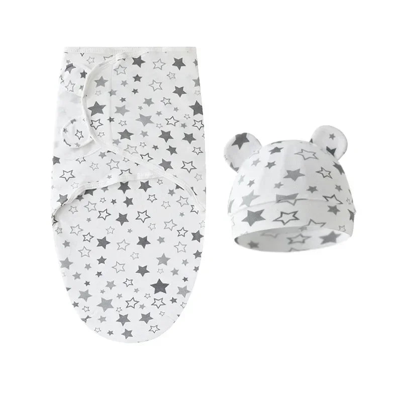 Cartoon Cotton Newborn Swaddle & Hat Set