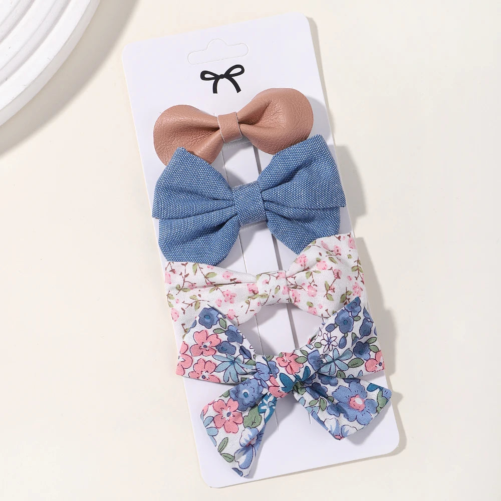 4-Piece Baby Bow Hair Clip Set – Cotton Linen Floral Hairpins