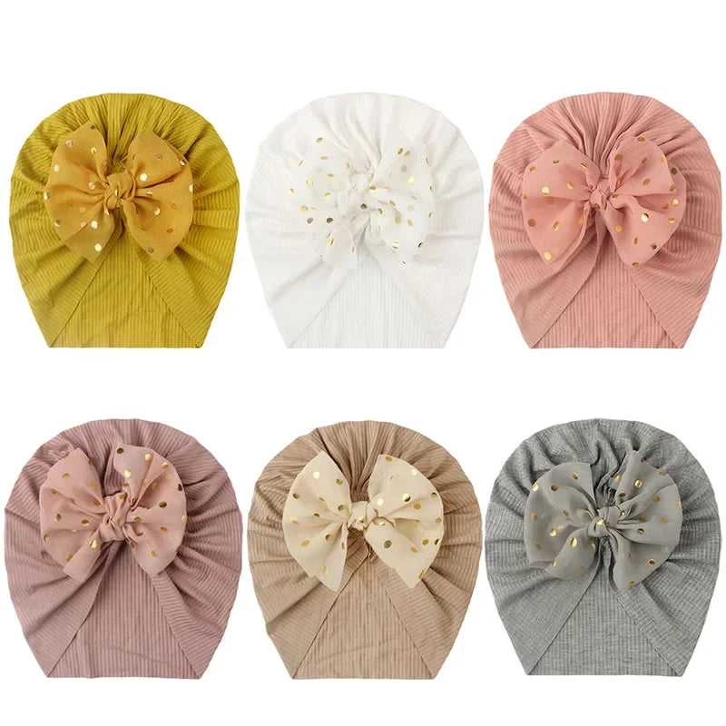 Shiny Sequin Baby Turban Hat – 3D Bow, Soft & Stretchy Fit
