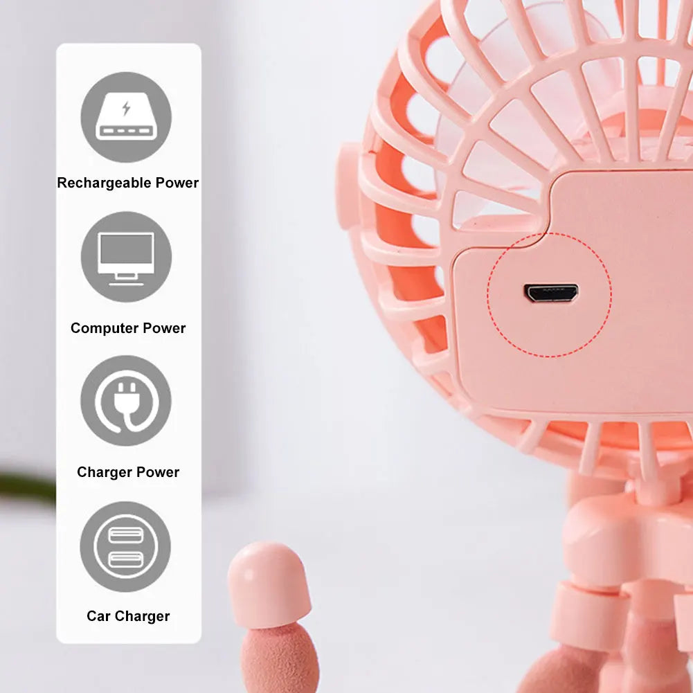 Portable Baby Stroller Fan with Flexible Tripod & USB Rechargeable Battery