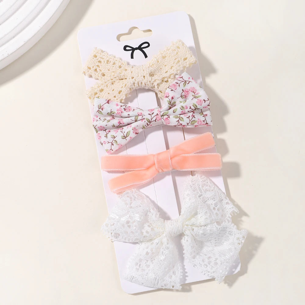 4-Piece Baby Bow Hair Clip Set – Cotton Linen Floral Hairpins
