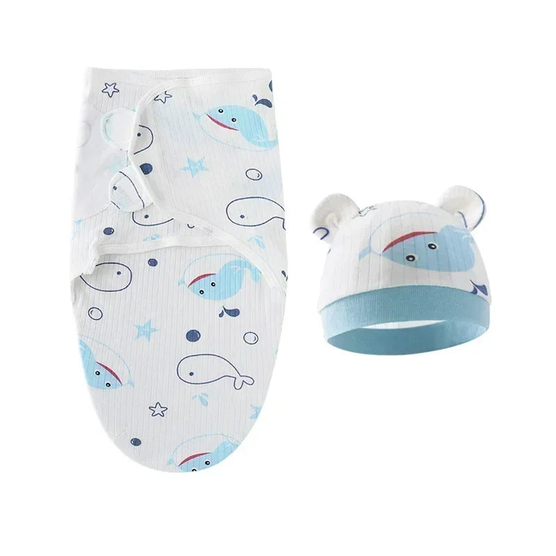 Cartoon Cotton Newborn Swaddle & Hat Set