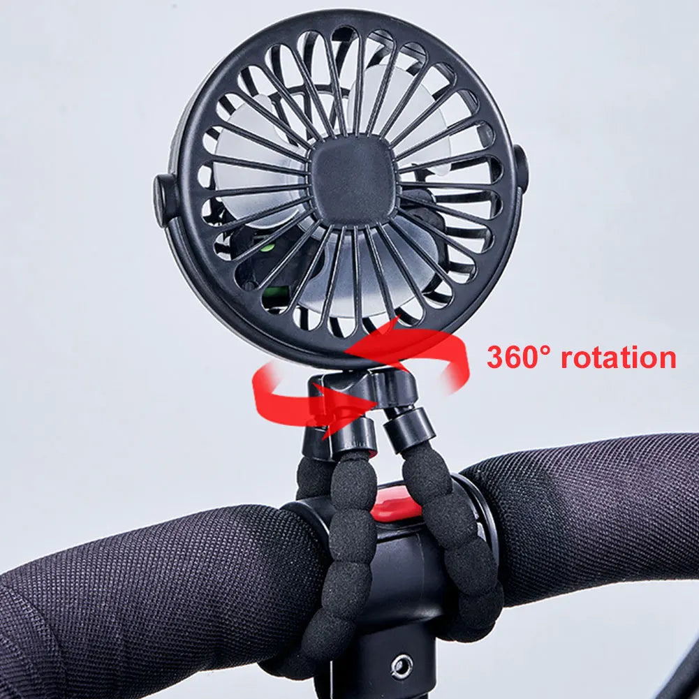 Portable Baby Stroller Fan with Flexible Tripod & USB Rechargeable Battery