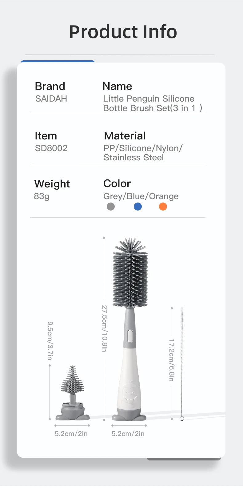 Penguin Silicone Baby Bottle Brush Set