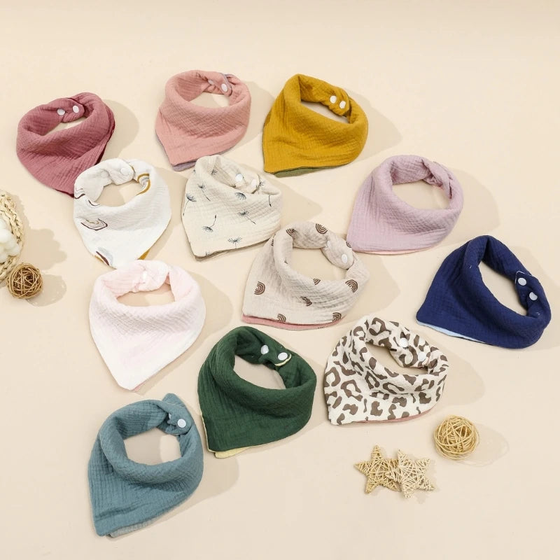 Feeding Bib Baby Four Layers Burp Cloth Bib for 0-36Month Infant Reversible Cotton Saliva Towel Drooling Bib for Newborn
