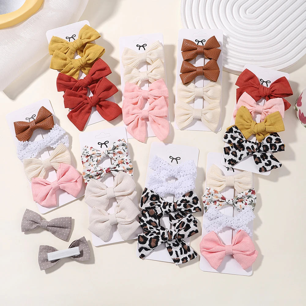 4-Piece Baby Bow Hair Clip Set – Cotton Linen Floral Hairpins