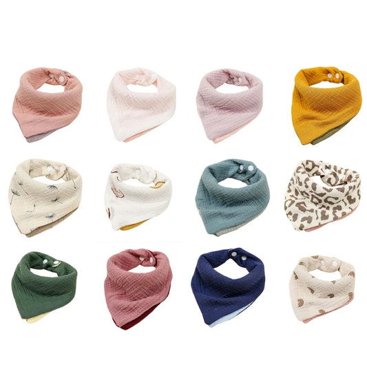 Feeding Bib Baby Four Layers Burp Cloth Bib for 0-36Month Infant Reversible Cotton Saliva Towel Drooling Bib for Newborn