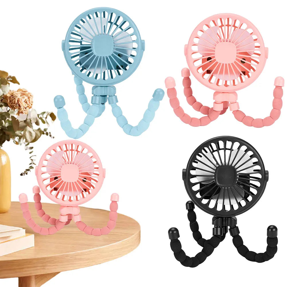 Portable Baby Stroller Fan with Flexible Tripod & USB Rechargeable Battery