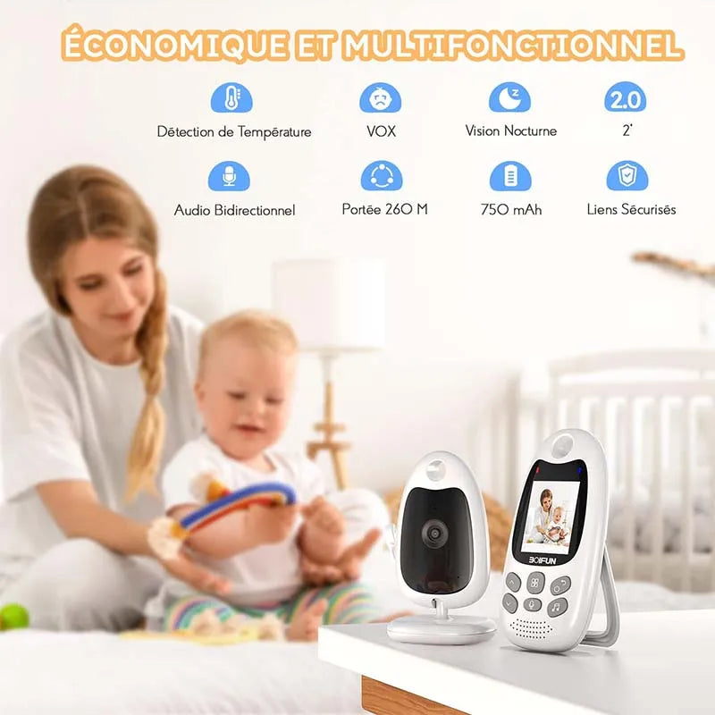 BOIFUN 480P Baby Monitor – Night Vision, Two-Way Audio, Temp Sensor