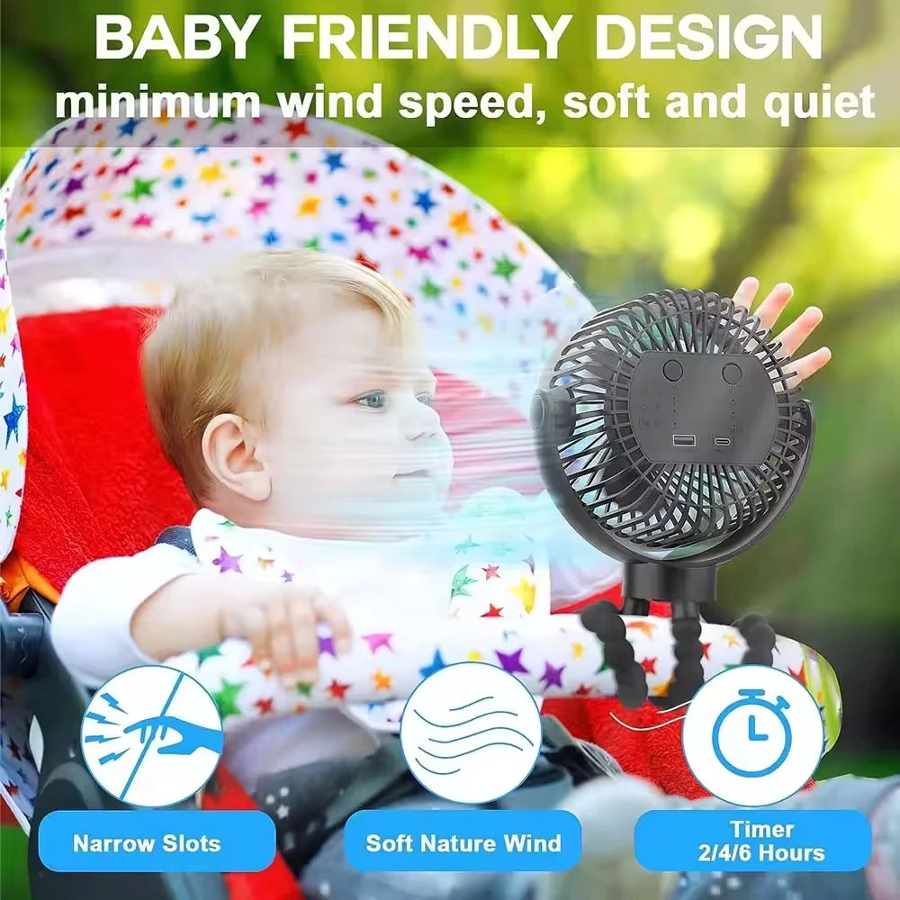 3-Speed Portable Stroller Fan with Light