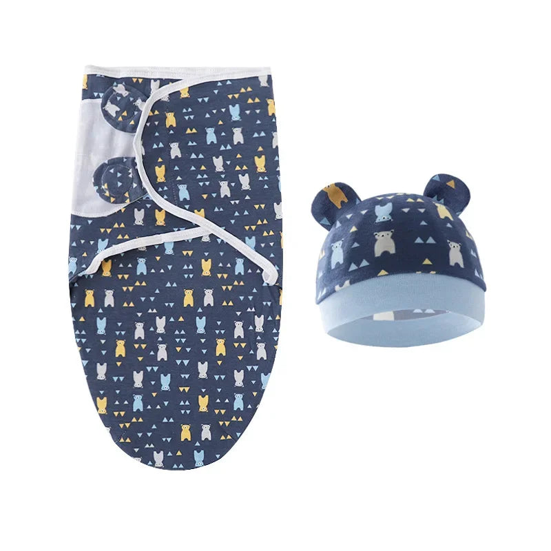 Cartoon Cotton Newborn Swaddle & Hat Set