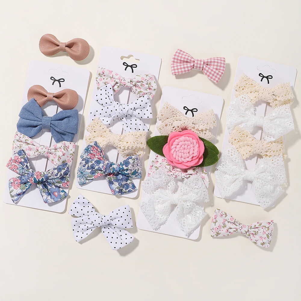 4-Piece Baby Bow Hair Clip Set – Cotton Linen Floral Hairpins