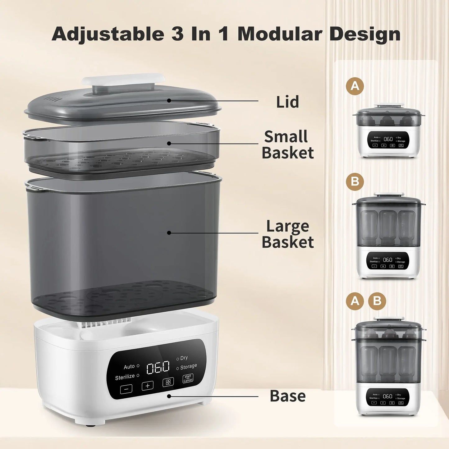 4-in-1 Baby Bottle Sterilizer & Dryer – Steam & LED Control