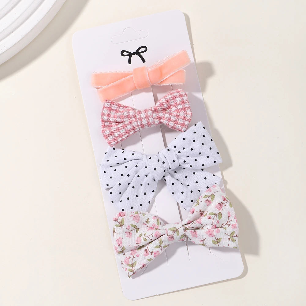 4-Piece Baby Bow Hair Clip Set – Cotton Linen Floral Hairpins