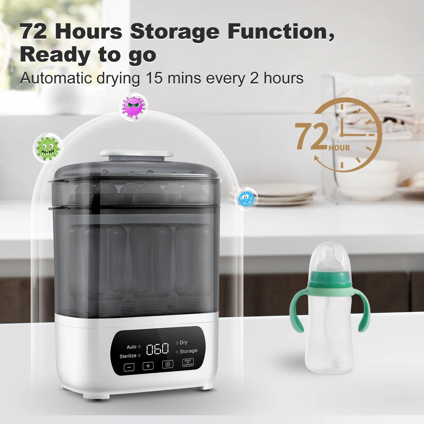 4-in-1 Baby Bottle Sterilizer & Dryer – Steam & LED Control