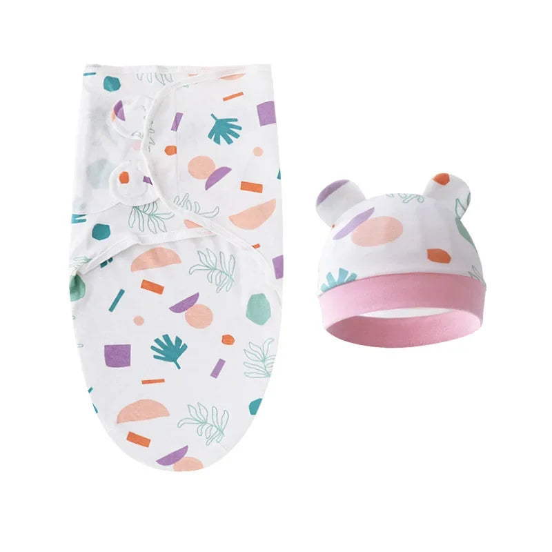 Cartoon Cotton Newborn Swaddle & Hat Set
