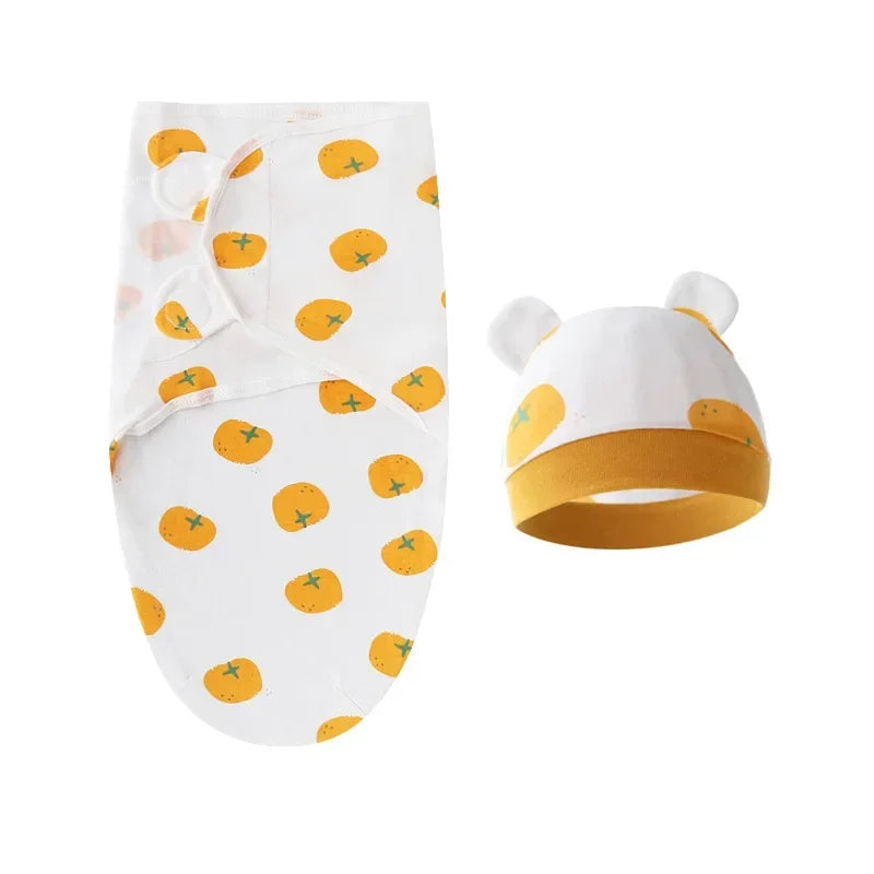 Cartoon Cotton Newborn Swaddle & Hat Set